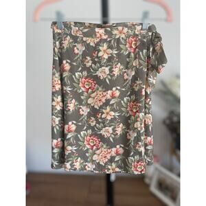 Vintage Express Floral Print High Waisted Wrap Mini Skirt Gray Pink Womens Small